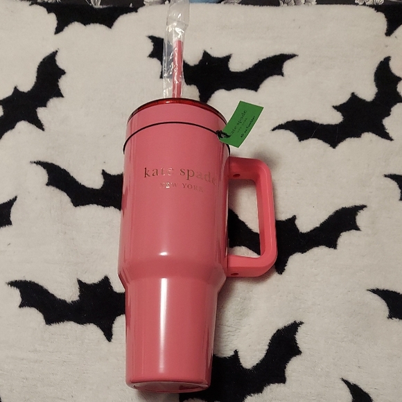 Kate Spade Pink Mug with Straw. 40 Oz - Picture 1 of 9